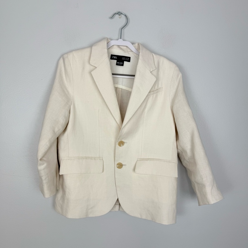 Zara Boys Linen Blazer Two Button Off-White Ivory Summer